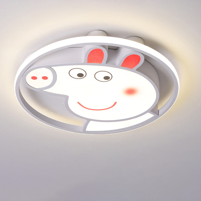 Lumendat Contemporary Creative Kids Iron Acrylic Round Pig LED Flush Mount Ceiling Light For Bedroom Lumendat