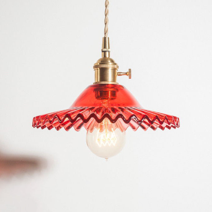 Traditional European Round Textured Glass 1-Light  Dome Lace Pendant Light