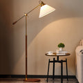 Traditional Vintage Fabric Cone Metal Ash Wood 1-Light Standing Floor Lamp For Bedroom Lumendat