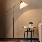 Traditional Vintage Fabric Cone Metal Ash Wood 1-Light Standing Floor Lamp For Bedroom Lumendat