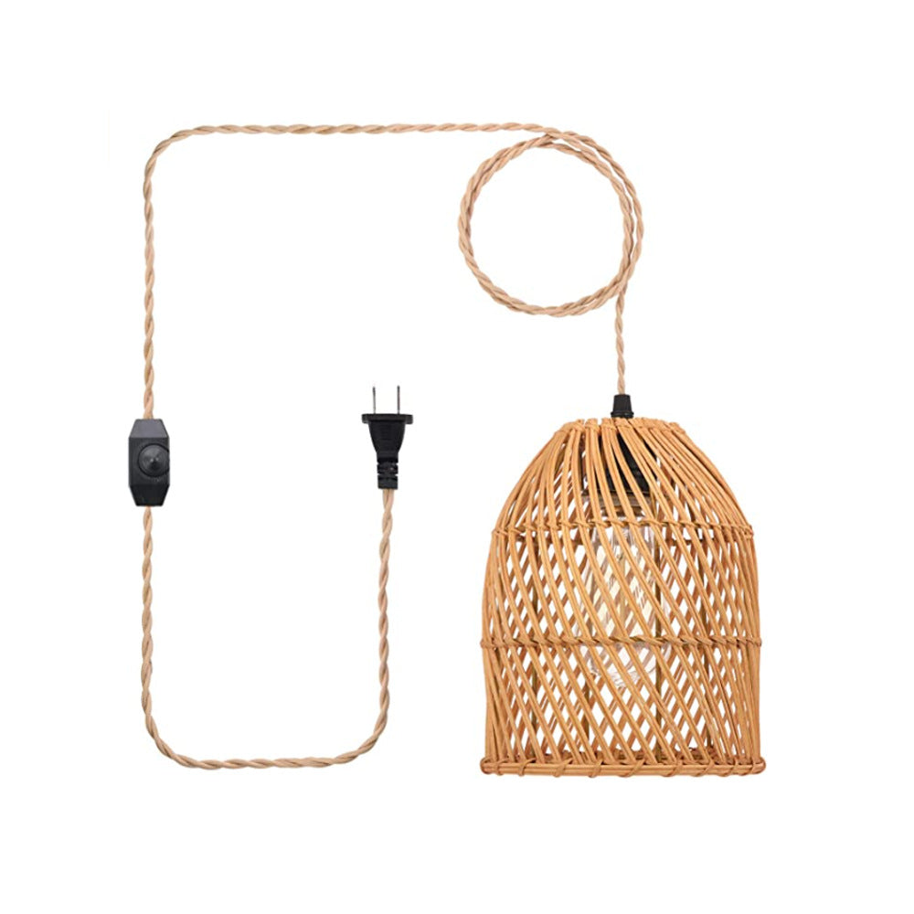 Vintage Rattan Weaving Dome Column 1-light Pendant Light BulbSquare