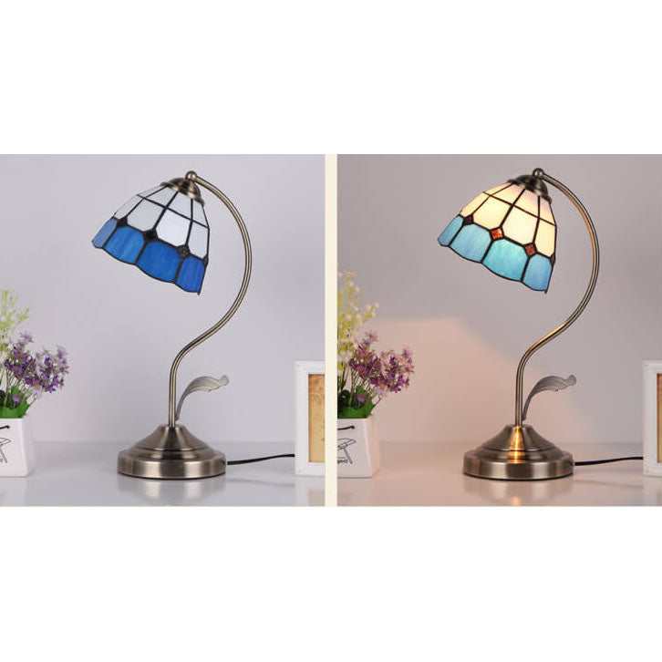 European Vintage Tiffany Round Head Glass Hardware 1-Light Table Lamp Lumendat