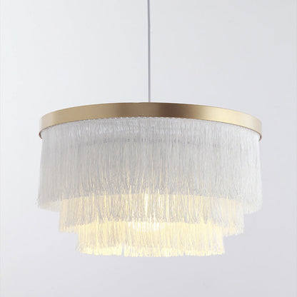 Contemporary Scandinavian Tassel Round Silk Polyester Iron 1-light Pendant Light for Bedroom