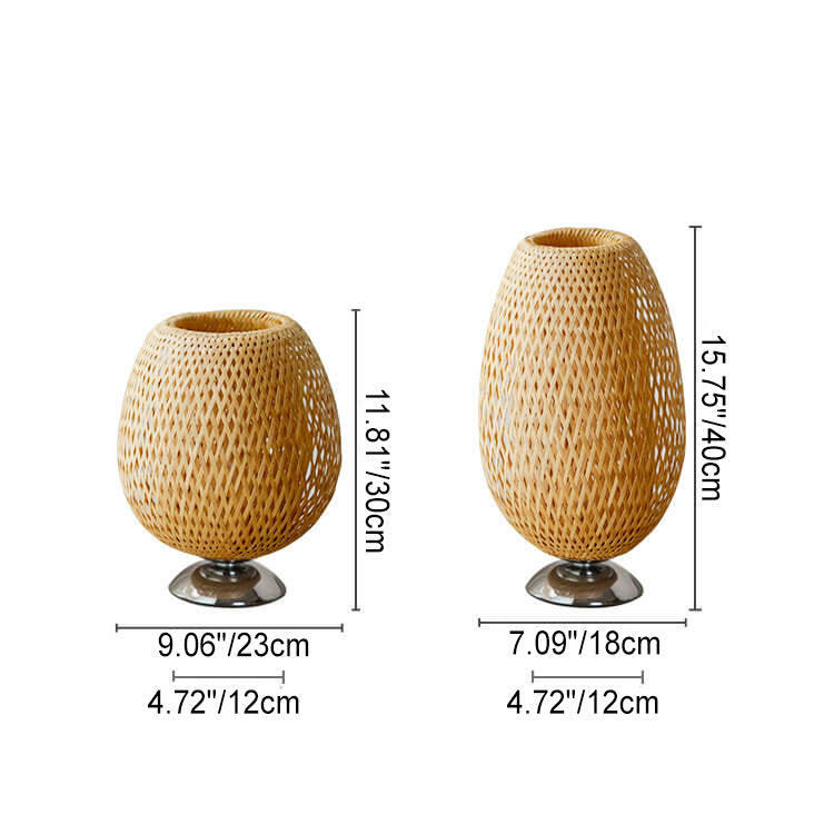 Traditional Chinese Moso Bamboo Wood Iron Weaving Oval Round 1-Light Table Lamp For Bedroom Lumendat