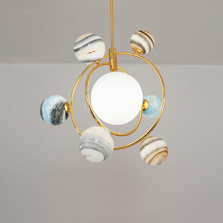 Lumendat Nordic Creative Glass Planet Plating Ring 7-Light Kids Chandelier Lumendat