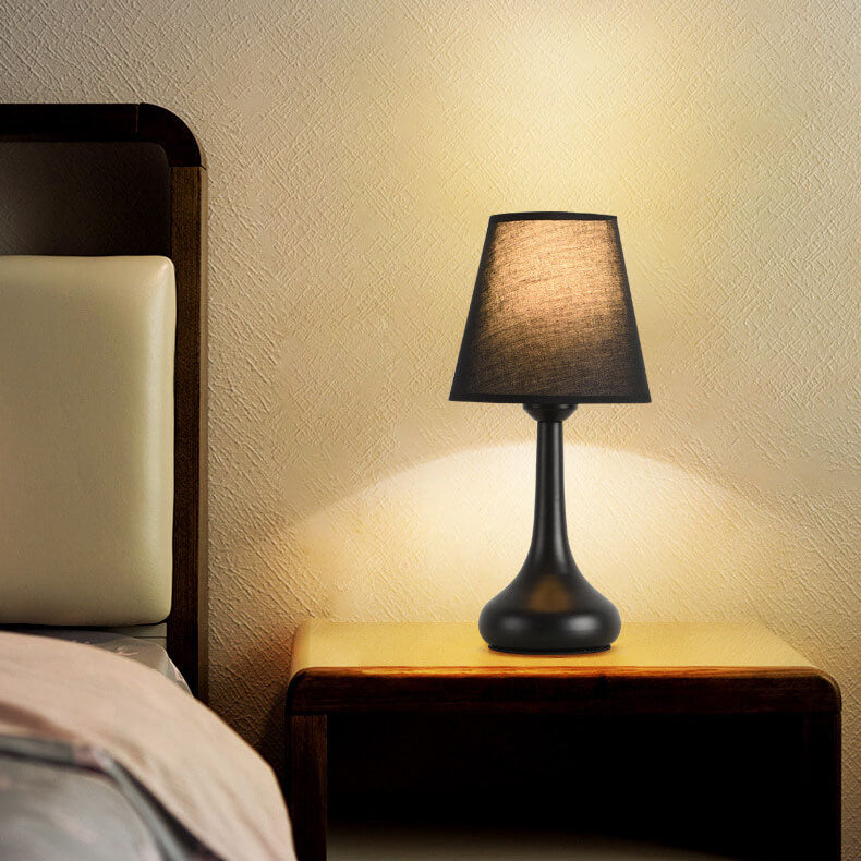 Nordic Vintage Pure Black White Iron Fabric 1-Light Table Lamp Lumendat