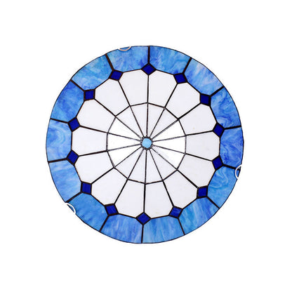 Traditional Tiffany Mediterranean Stained Glass Dome 2-light Flush Mount Ceiling Light for Hallway
