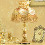 Contemporary Scandinavian Sculpted Floral Resin Iron Metal Fabric 1-Light Table Lamp For Bedroom Lumendat