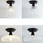 Nordic Vintage Glass Floral Round Geometry 1-Light Semi-Flush Mount Ceiling Light Lumendat