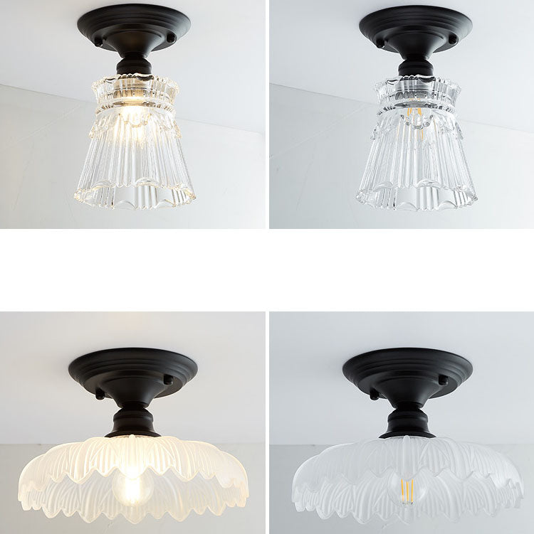 Nordic Vintage Glass Floral Round Geometry 1-Light Semi-Flush Mount Ceiling Light Lumendat