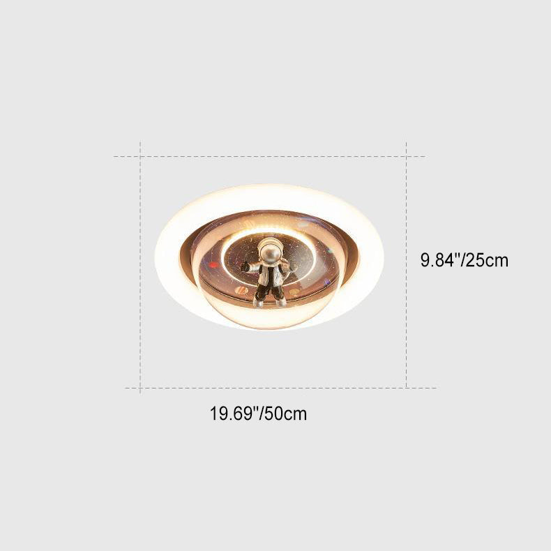 Contemporary Creative Cartoon Planet Resin Astronaut Acrylic Round Shade LED Kids Flush Mount Ceiling Light for Bedroom