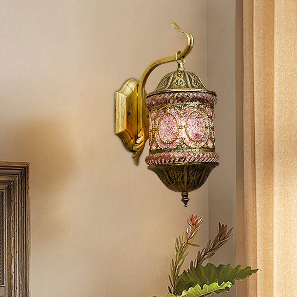 Southeast Asian Style Hollow Iron Pink 1-Light Wall Sconce Lamp Lumendat