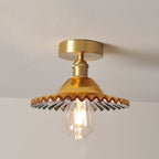 Japanese Vintage Glass Brass Lotus 1-Light Semi-Flush Mount Ceiling Light Lumendat