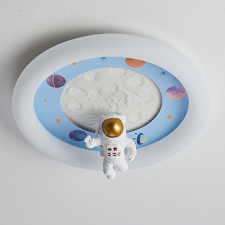 Lumendat Modern Art Deco Kids Iron Resin Acrylic Round Moon Astronaut LED Flush Mount Ceiling Light For Bedroom Lumendat