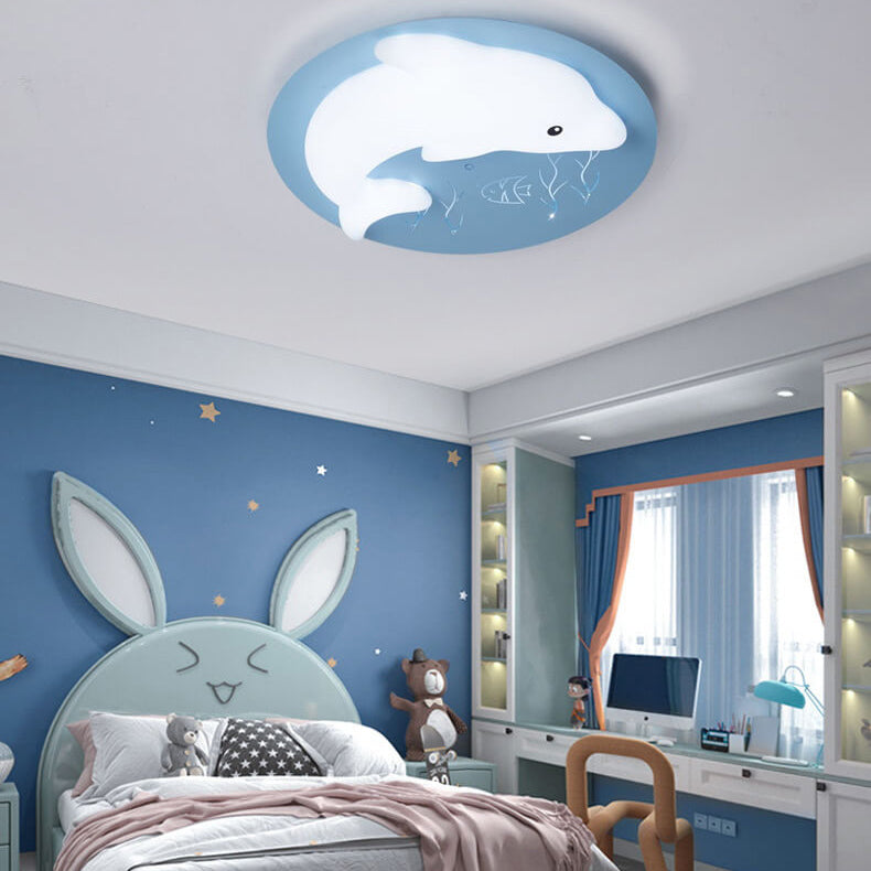 Lumendat Cartoon Cute Dolphin Blue Disc LED Flush Mount Ceiling Light Lumendat