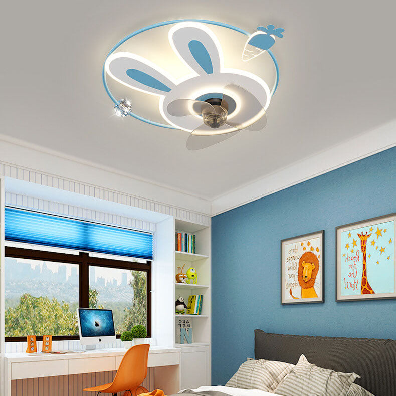 Lumendat Cartoon Creative Bunny Carrot LED Flush Mount Ceiling Fan Light Lumendat