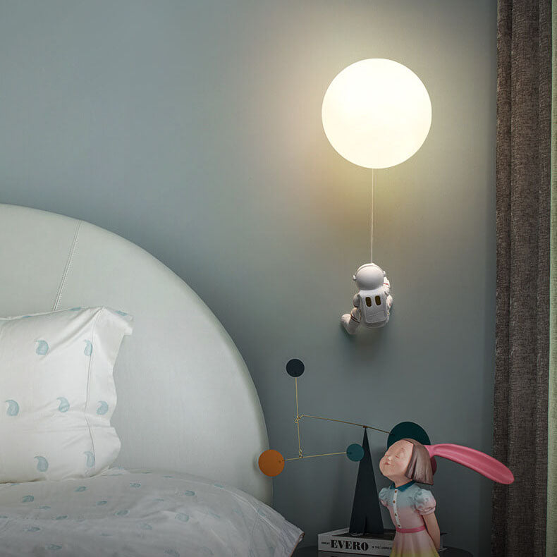 Contemporary Creative Orb Astronaut Iron Resin 1-Light Wall Sconce Lamp For Bedroom