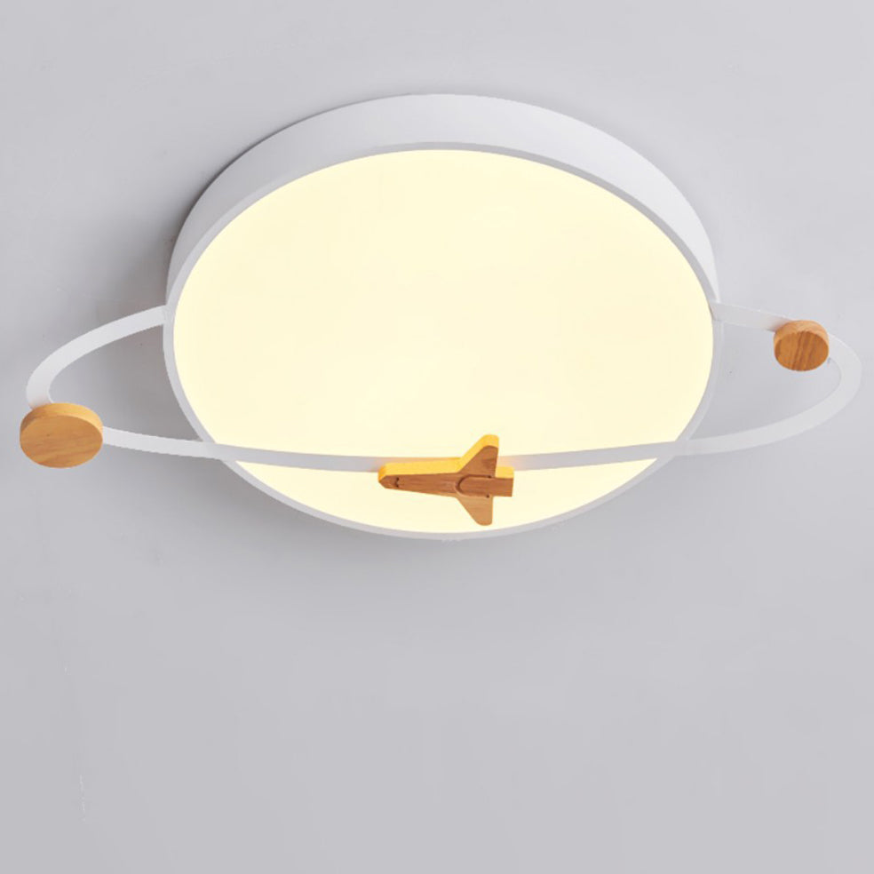 Lumendat Contemporary Scandinavian Iron Acrylic Wood Round Planet Design LED Kids Flush Mount Ceiling Light For Bedroom Lumendat