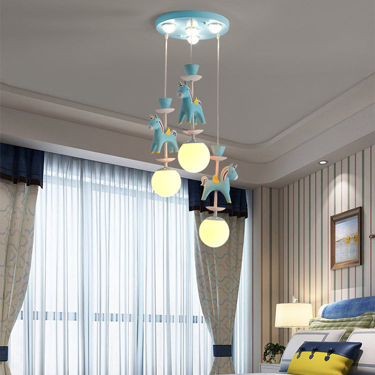 Lumendat Modern Art Deco Kids Iron Resin Glass Round Base Ball Horse 1/3/5 Light Flush Mount Ceiling Light For Bedroom Lumendat