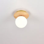 Japanese Minimalist Glass Iron Woodgrain 1-light Semi-flush Mount Ceiling Light