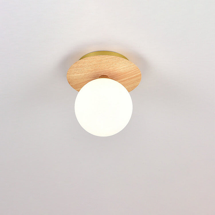 Japanese Minimalist Glass Iron Woodgrain 1-light Semi-flush Mount Ceiling Light