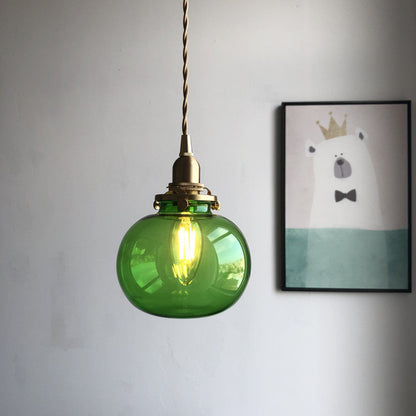 Traditional Japanese Oval Brass Glass 1-light Pendant Light for Bedroom