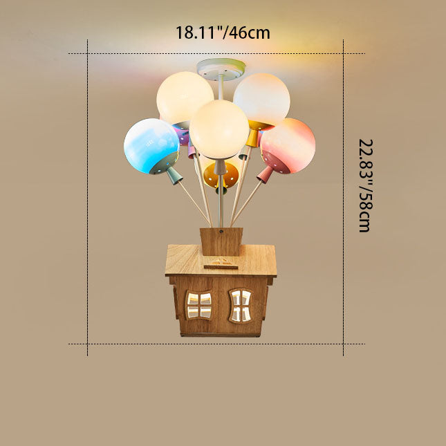 Lumendat Contemporary Creative Colorful Acrylic Balloon Log Cabin 7/9-Light Kids Semi-Flush Mount Ceiling Light For Bedroom Lumendat