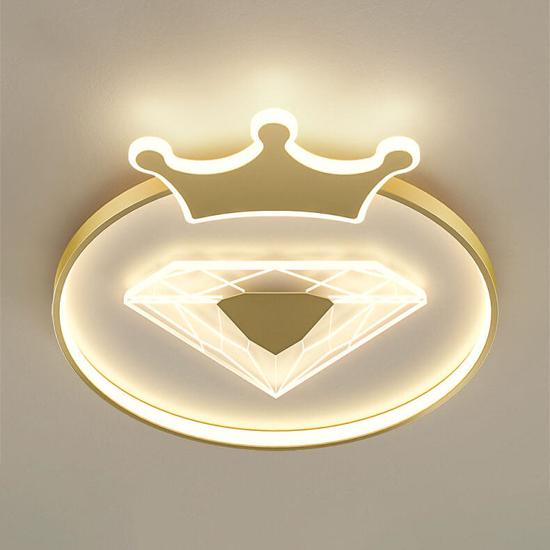 Lumendat Creative Simplicity Round Crown Diamond Acrylic Shade LED Kids Flush Mount Ceiling Light Lumendat