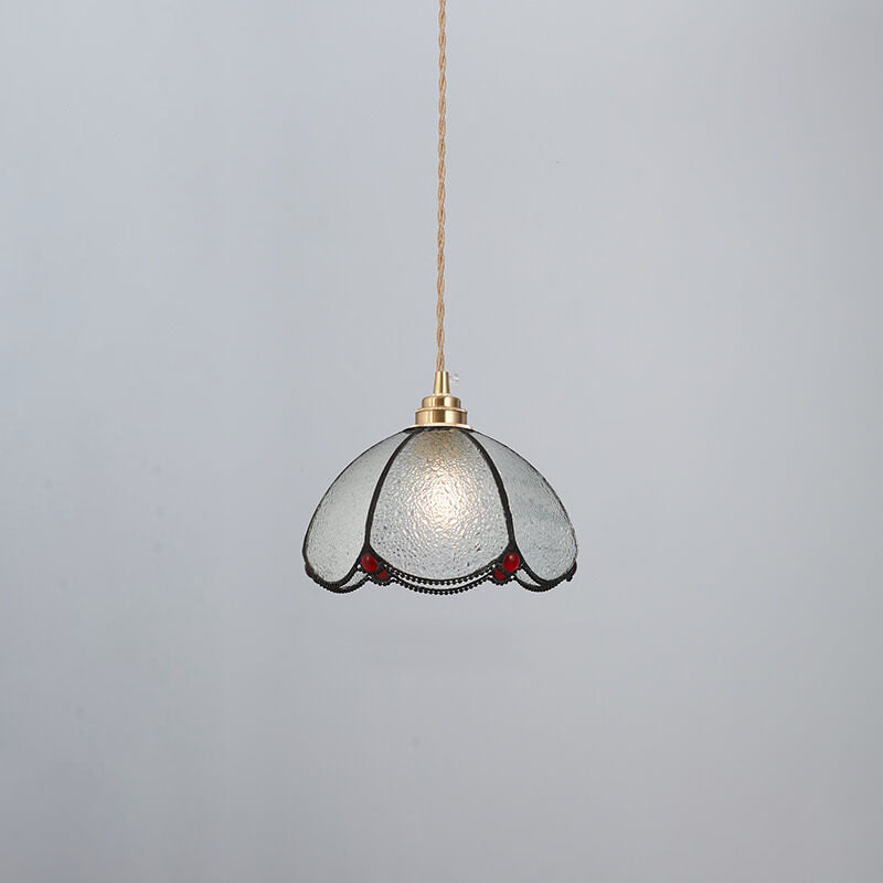 Japanese Vintage Brass Stained Glass Cone 1-light Pendant Light BulbSquare