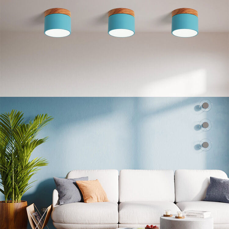 Scandinavian Macaroon Solid Color Log LED Flush Mount Ceiling Light BulbSquare