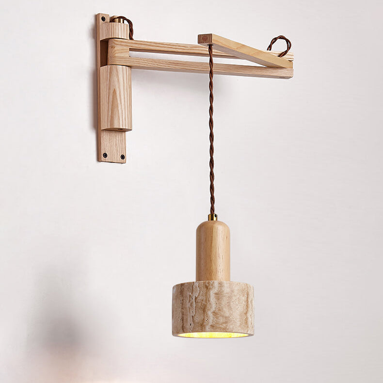 Japanese Modern Wood Retractable Folding 1-Light Wall Sconce Lamp Lumendat