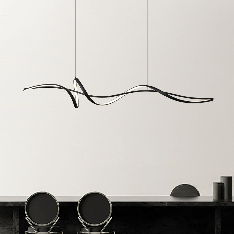 Modern Minimalist Wave Strip Line Iron Aluminium Silica LED Chandeliers Island Light for Dining Room
