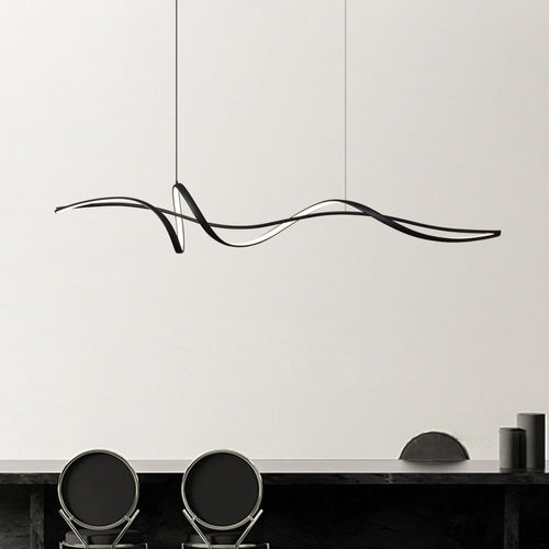 Modern Minimalist Wave Strip Line Iron Aluminium Silica LED Chandeliers Island Light for Dining Room