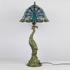 Vintage Tiffany Peacock Gem Dome Glass Resin 1-Light Table Lamp Lumendat