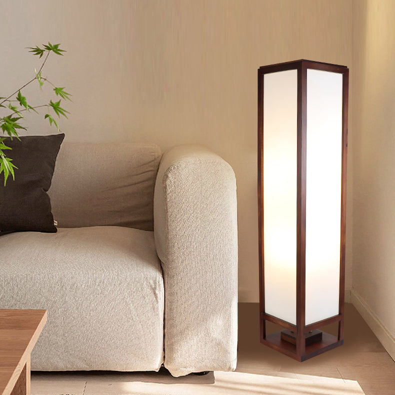 Traditional Chinese Rectangular Parchment Wood 1-Light Standing Floor Lamp For Entertainment Rooms Lumendat