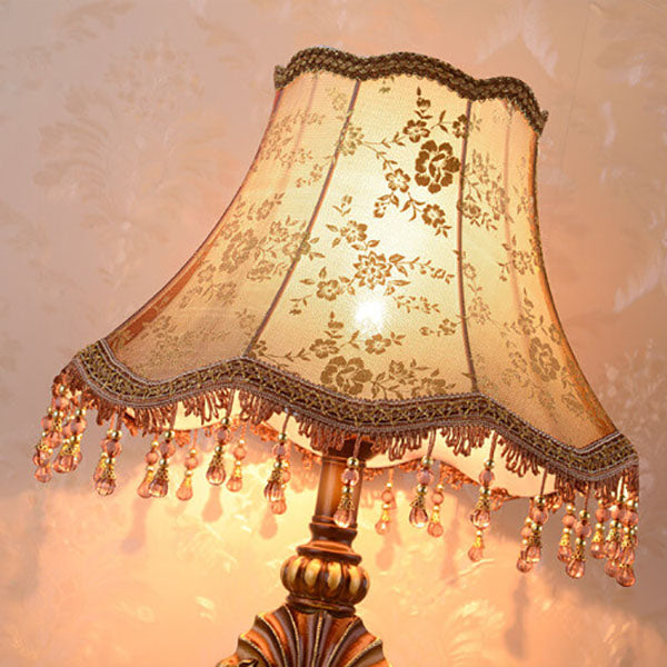 European Vintage Fabric Tassel Resin Court 1-Light Table Lamp Lumendat