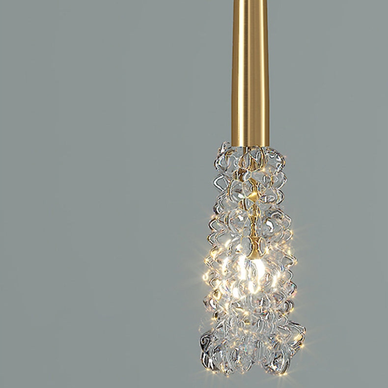 Contemporary Luxury Full Copper Water-ripple Glass Shade 1-light Pendant Light for Living Room
