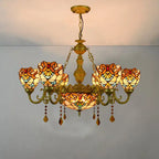Traditional Tiffany Bead Dome Baroque Iron Glass Alloy 8/11 Light Chandeliers for Living Room BulbSquare