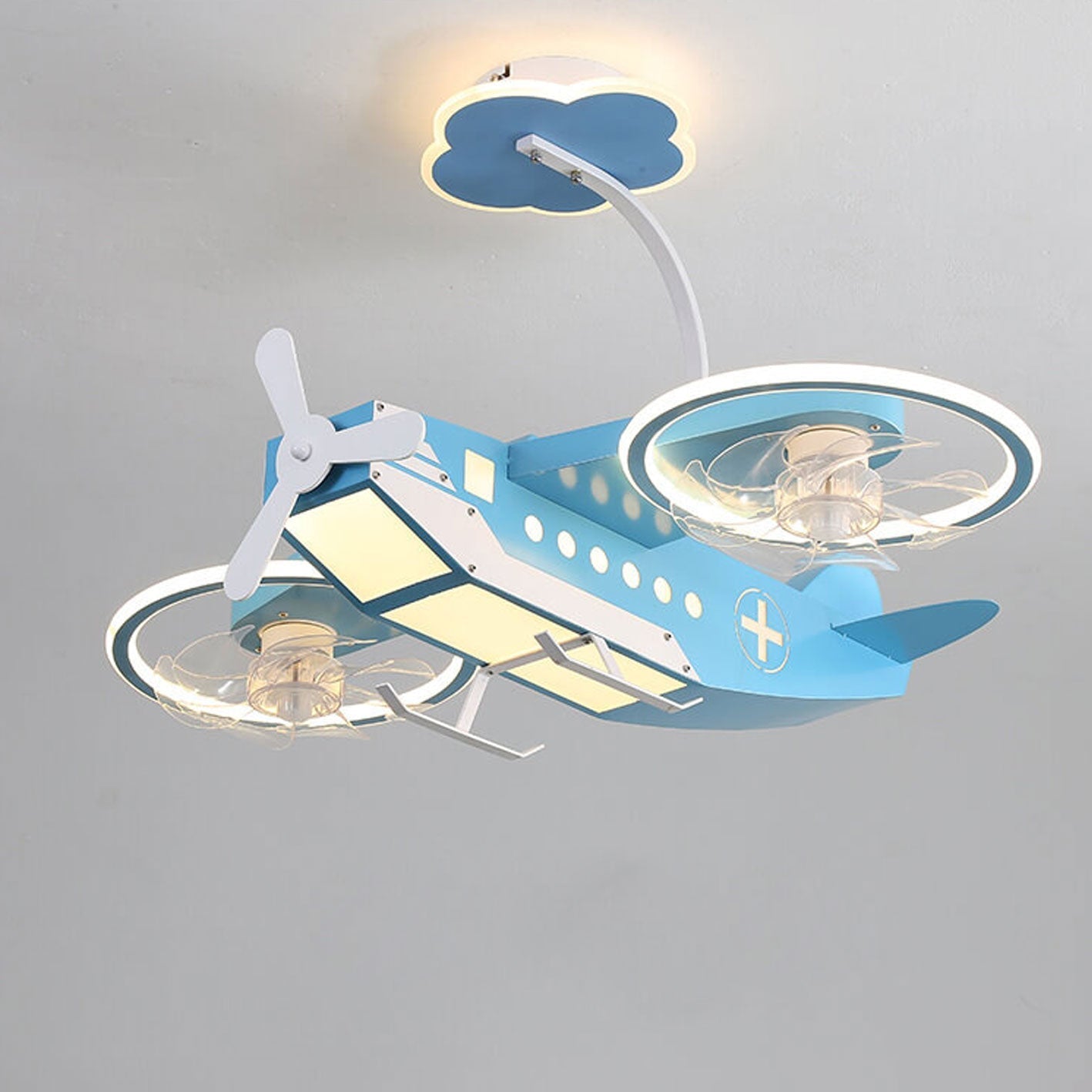 Lumendat Creative Cartoon Aircraft Kids Flush Mount Ceiling Fan Light Lumendat