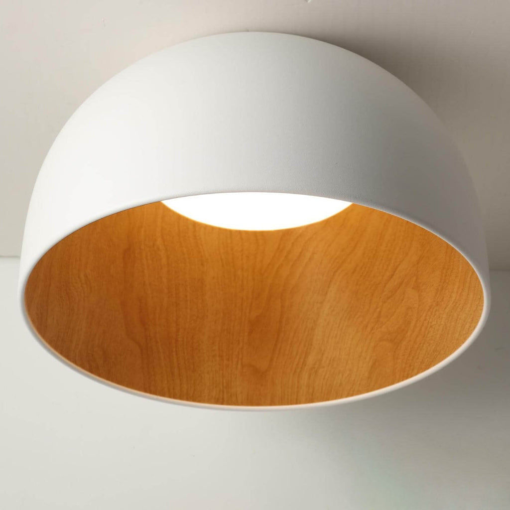 Minimalist Wooden Bowl Iron LED Flush Mount Ceiling Light BulbSquare