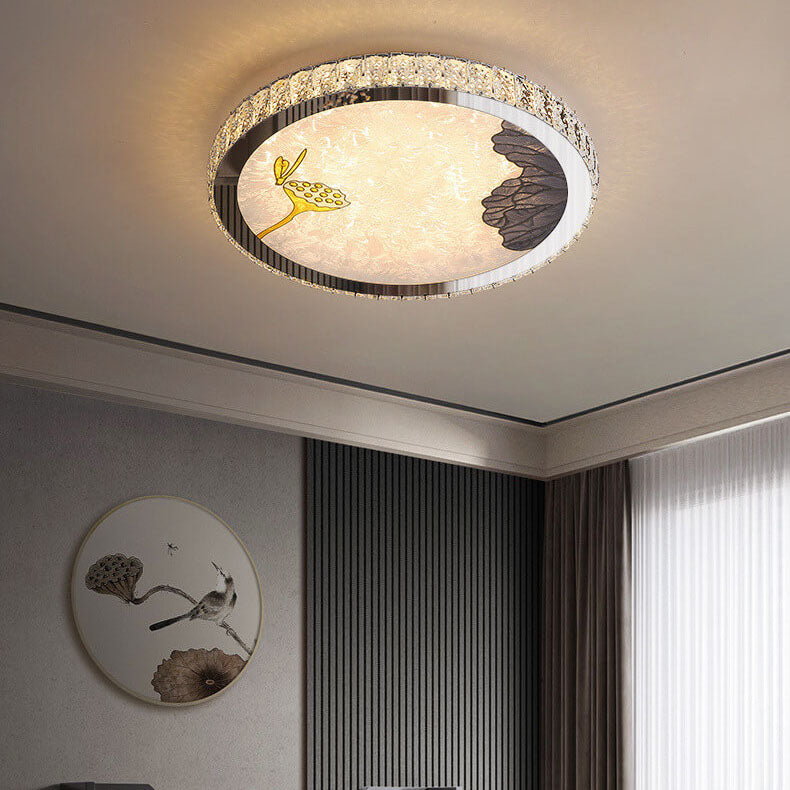 Modern Luxury Enamel Crystal Round LED Flush Mount Ceiling Light Lumendat