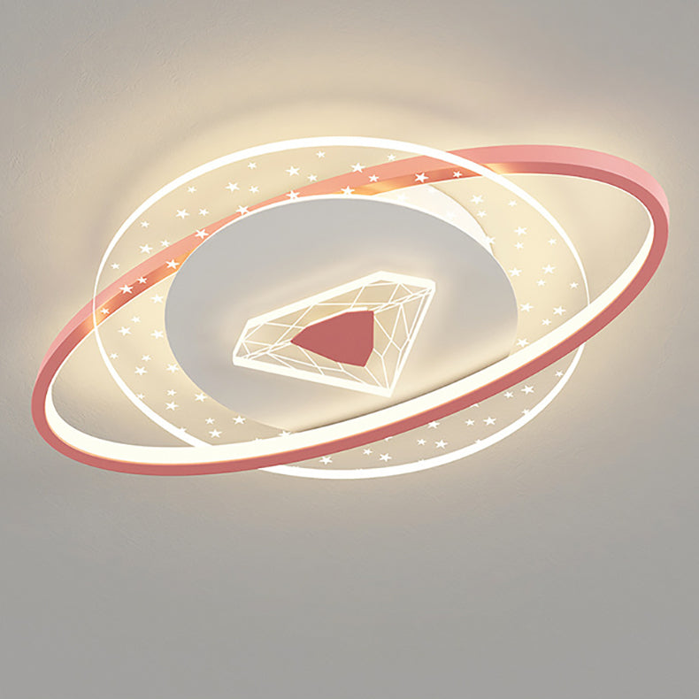 Lumendat Contemporary Creative Kids Round Circle Diamond Iron Acrylic LED Flush Mount Ceiling Light For Bedroom Lumendat
