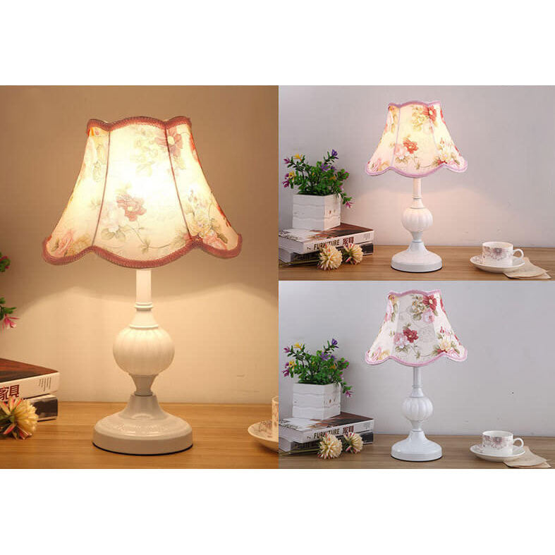 Nordic Vintage Floral Glass Fabric 1-Light Table Lamp Lumendat