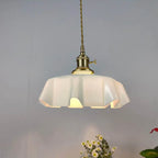 Traditional Japanese Cream Petal Glass Iron 1-light Pendant Light for Dining Room BulbSquare