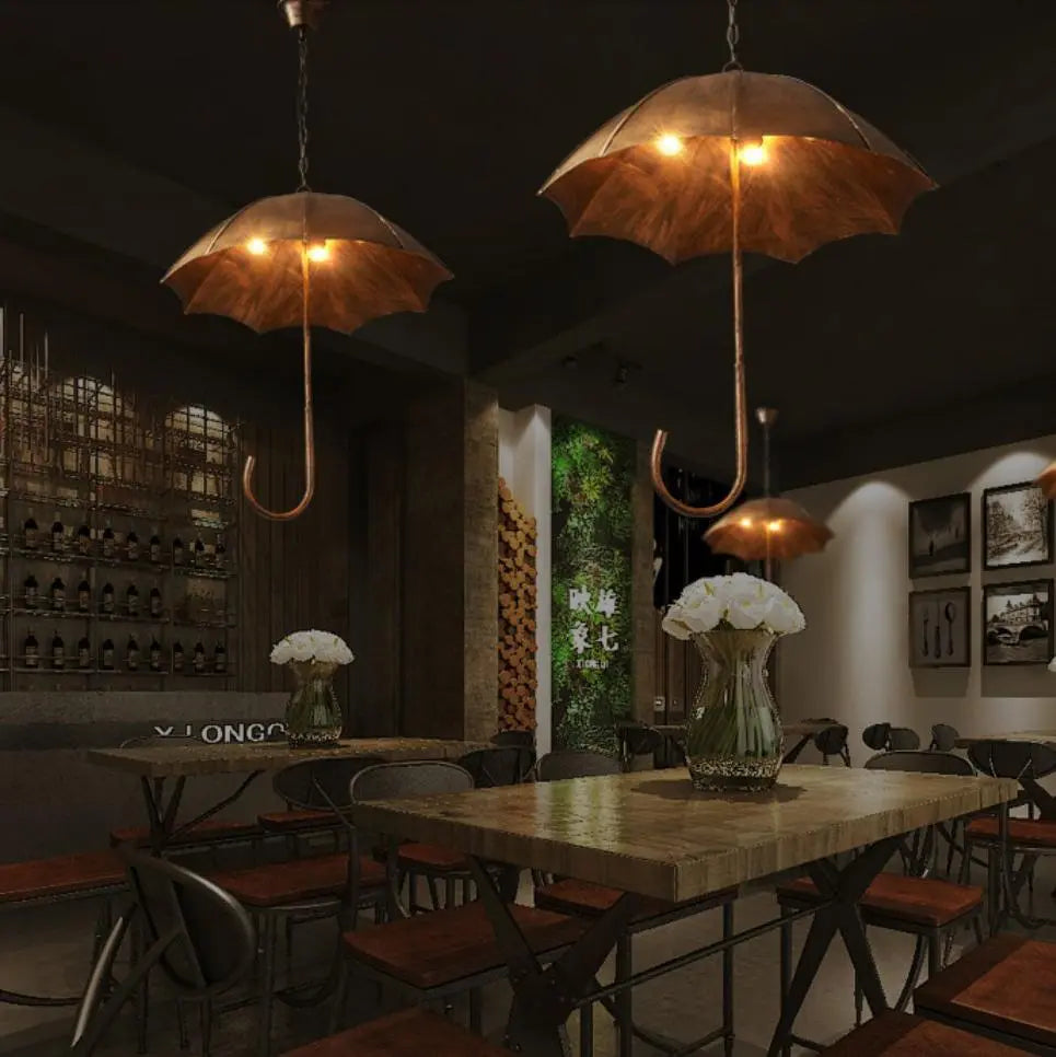 Retro Industrial 5-light Umbrella Chandelier – Copper & Silver Iron Shade Lumendat