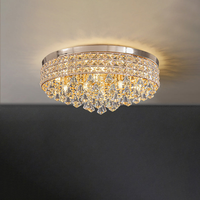 Modern Luxury Round Iron Crystal Beads 6/9-Light Flush Mount Ceiling Light For Living Room Lumendat