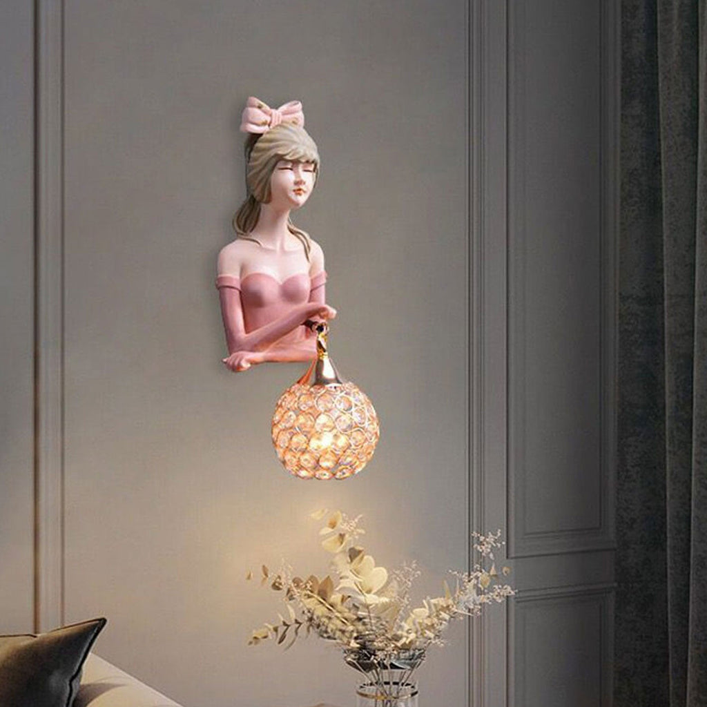 Lumendat Creative Girl Painted Resin Glass Kids 1-Light Wall Sconce Lamp Lumendat