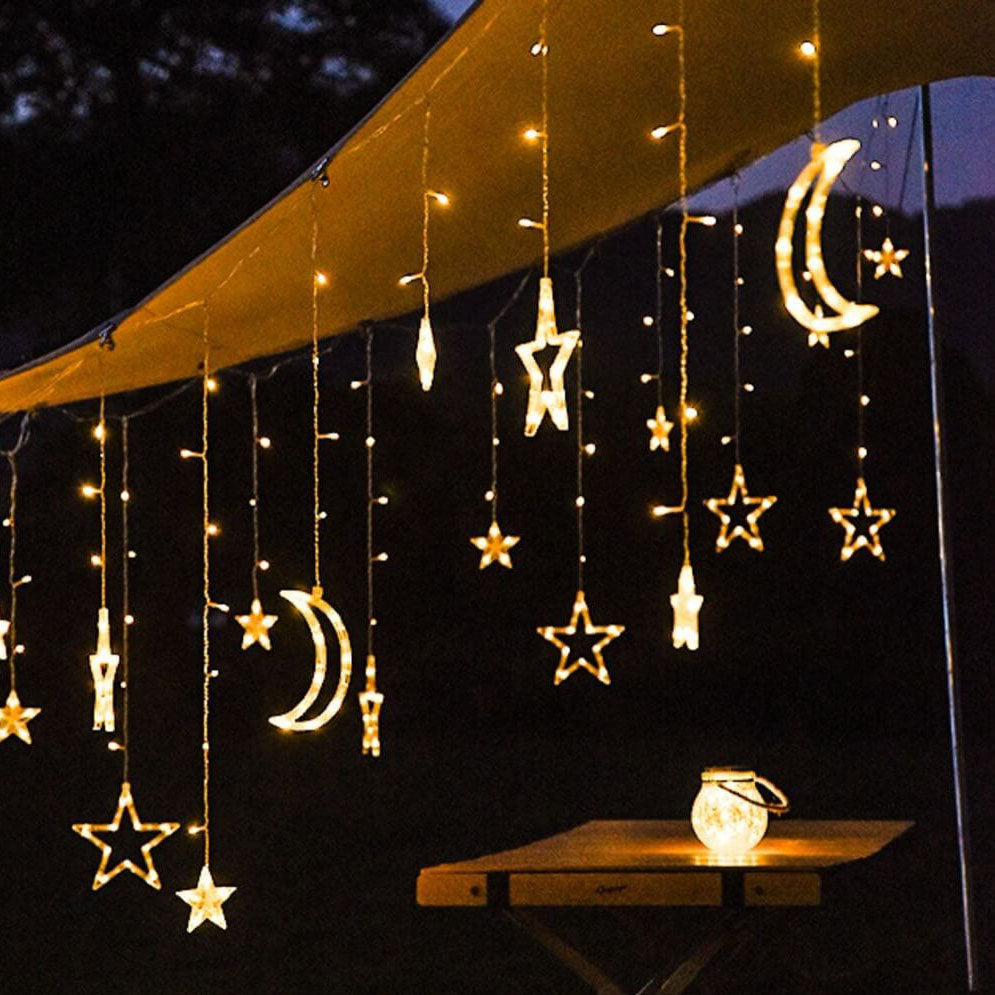 LED Solar Star Moon Curtain Light Christmas Outdoor Patio Decorative Camping String Lights Lumendat