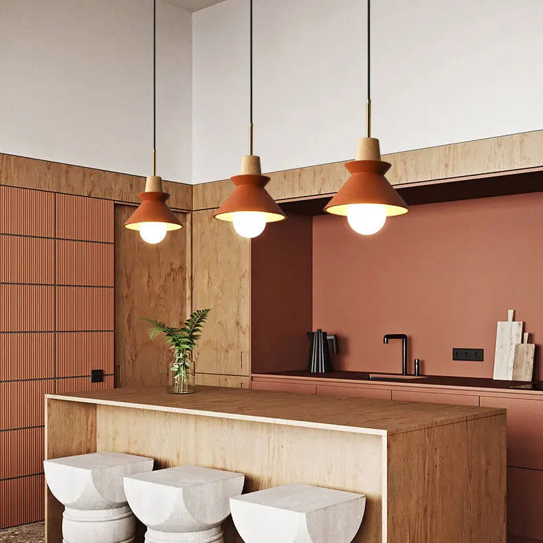Nordic Minimalist Macaron Wood Cement 1-light Pendant Light Lumendat