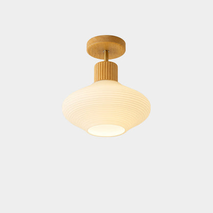 Nordic Log Striped Glass Oval 1-light Semi-flush Mount Ceiling Light